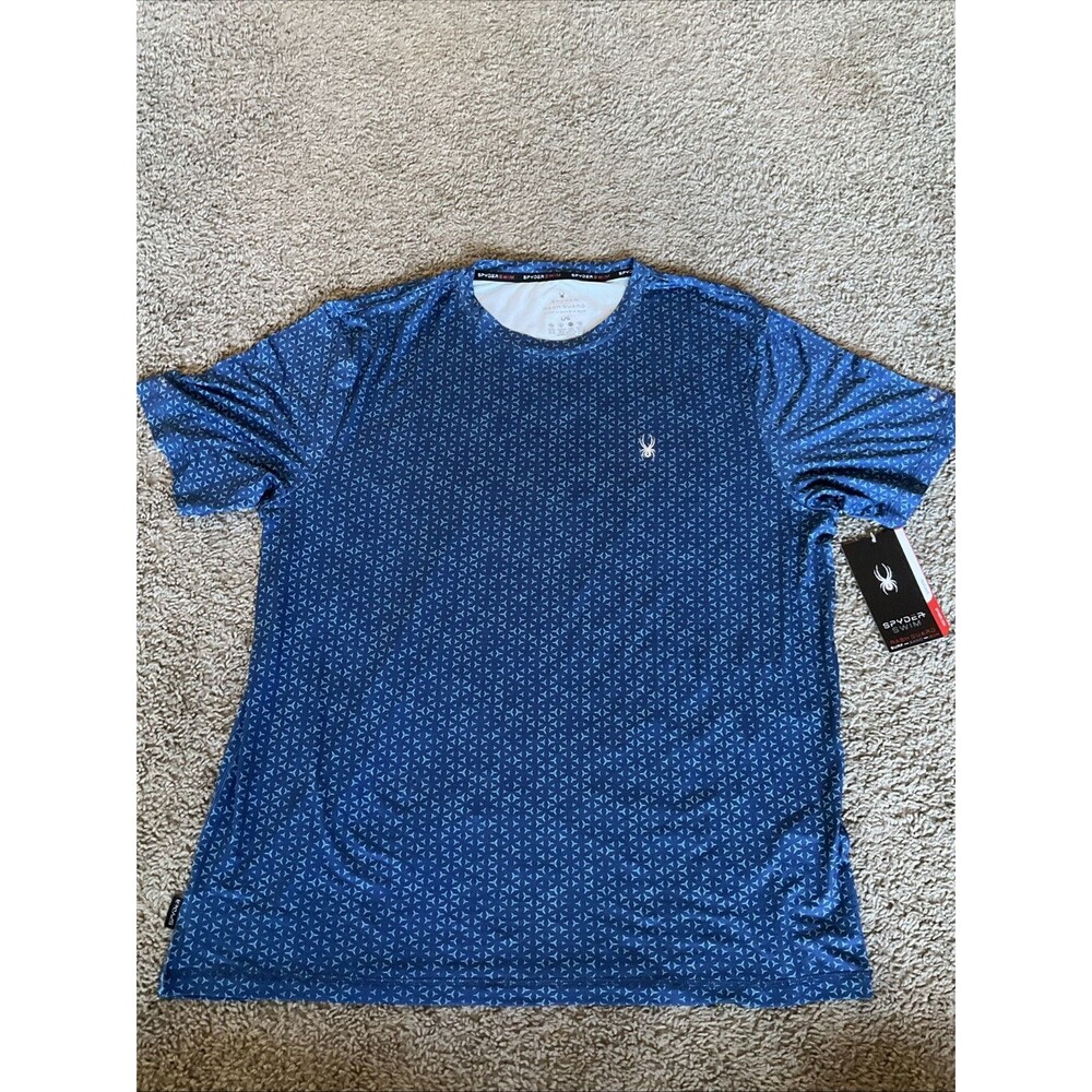 Spyder Rash Guard Shirt Mens Large Blue Quick Dry UPF 30+ Surf Sun New